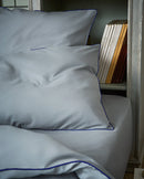 Paire De Taies D'Oreiller - Percale De Coton - Gris Liseré Bleu Cobalt