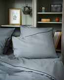 Paire De Taies D'Oreiller - Percale De Coton - Gris Liseré Noir