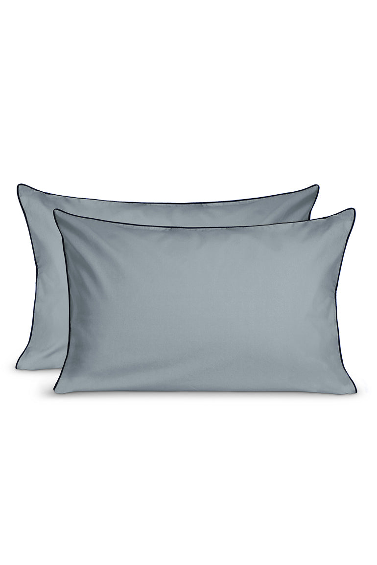 Paire De Taies D'Oreiller - Percale De Coton - Gris Liseré Noir