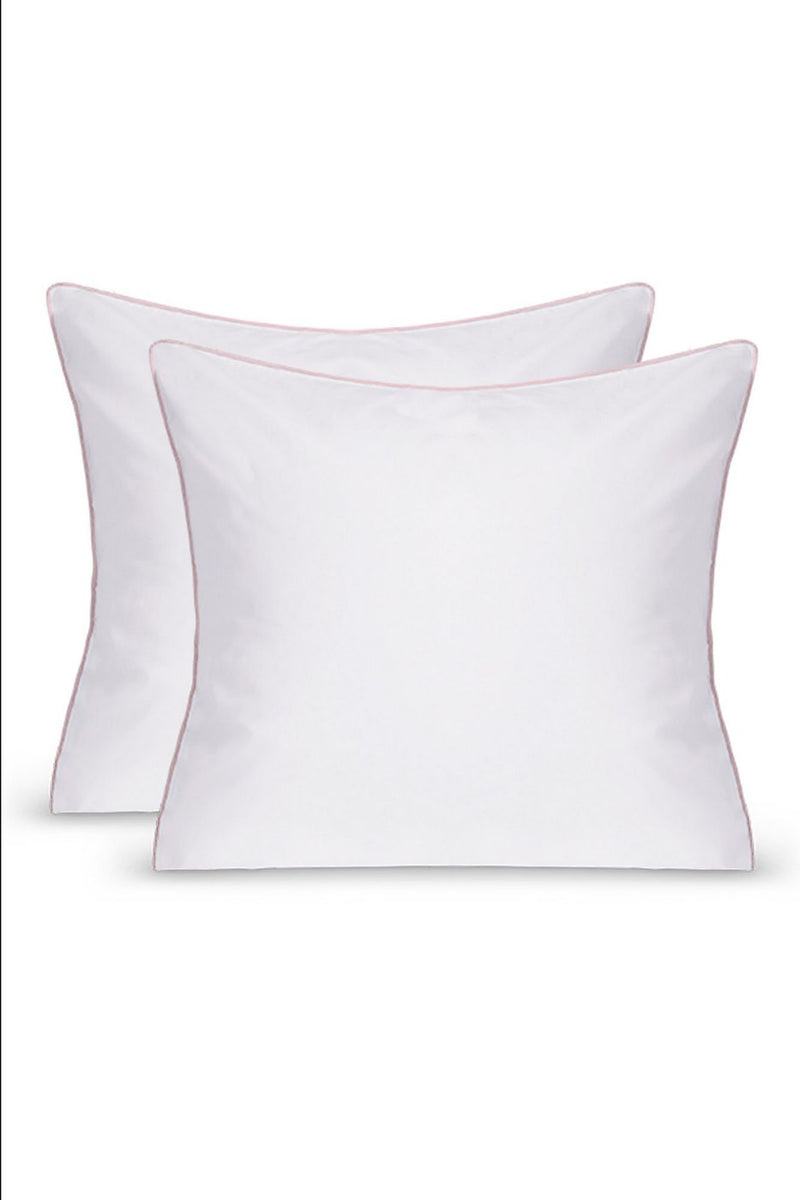 Paire De Taies D'Oreillers - Percale De Coton - Blanc Liseré Rose Nymphe