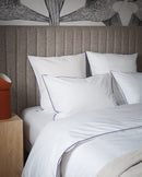 Paire De Taies D'Oreillers - Percale De Coton - Blanc Liseré Aubergine