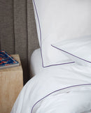 Paire De Taies D'Oreillers - Percale De Coton - Blanc Liseré Aubergine