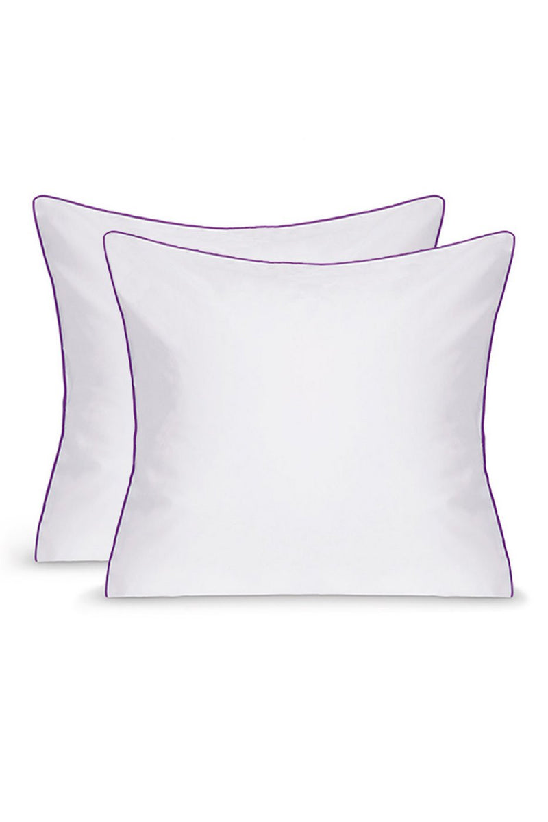 Paire De Taies D'Oreillers - Percale De Coton - Blanc Liseré Aubergine