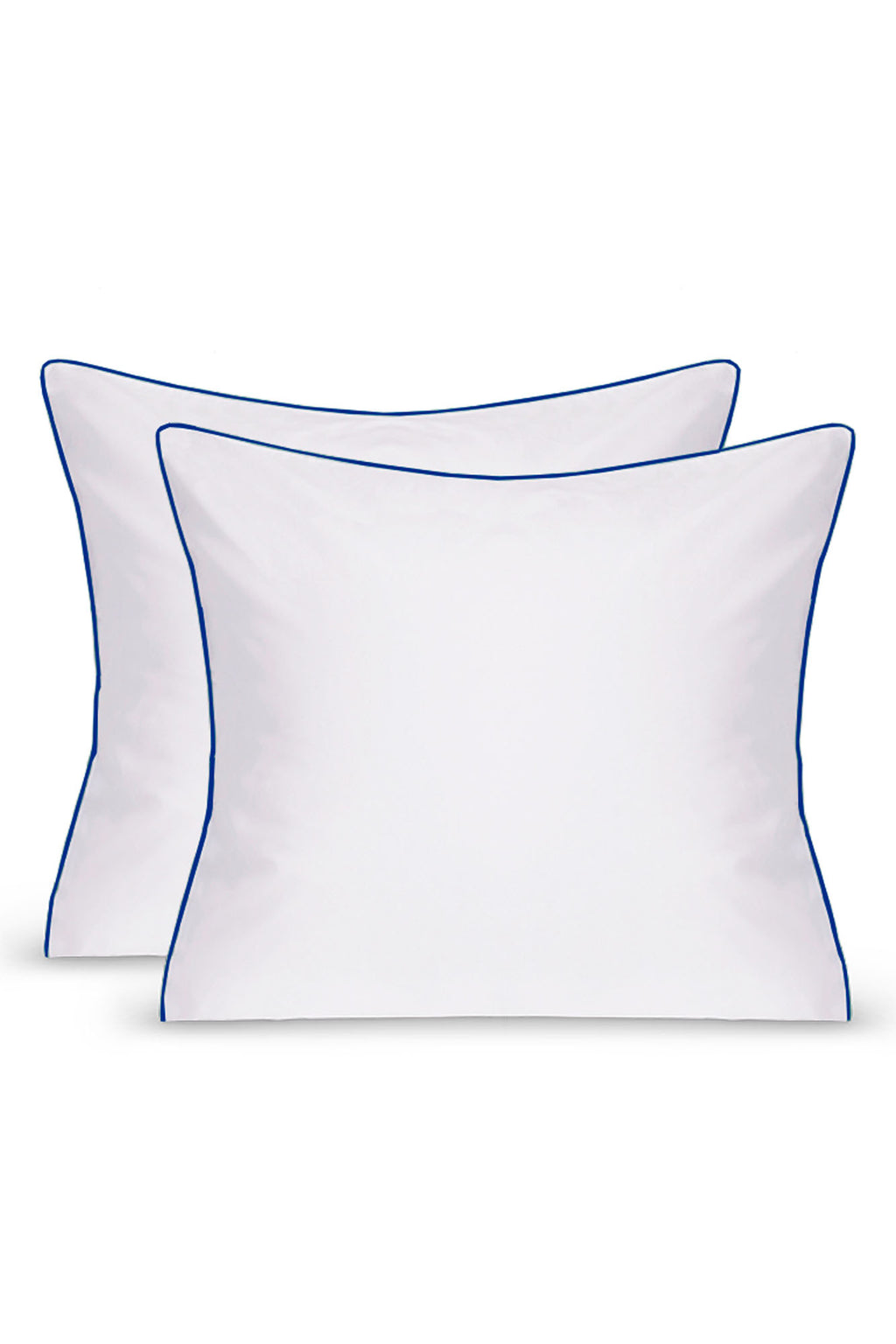 Paire De Taies D'Oreiller - Percale De Coton - Blanc Liseré Bleu Cobalt