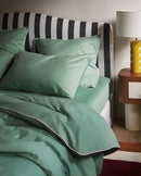 Paire De Taies D'Oreillers - Percale De Coton - Vert Lichen Liseré Rose Nymphe