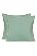 Paire De Taies D'Oreillers - Percale De Coton - Vert Lichen Liseré Rose Nymphe