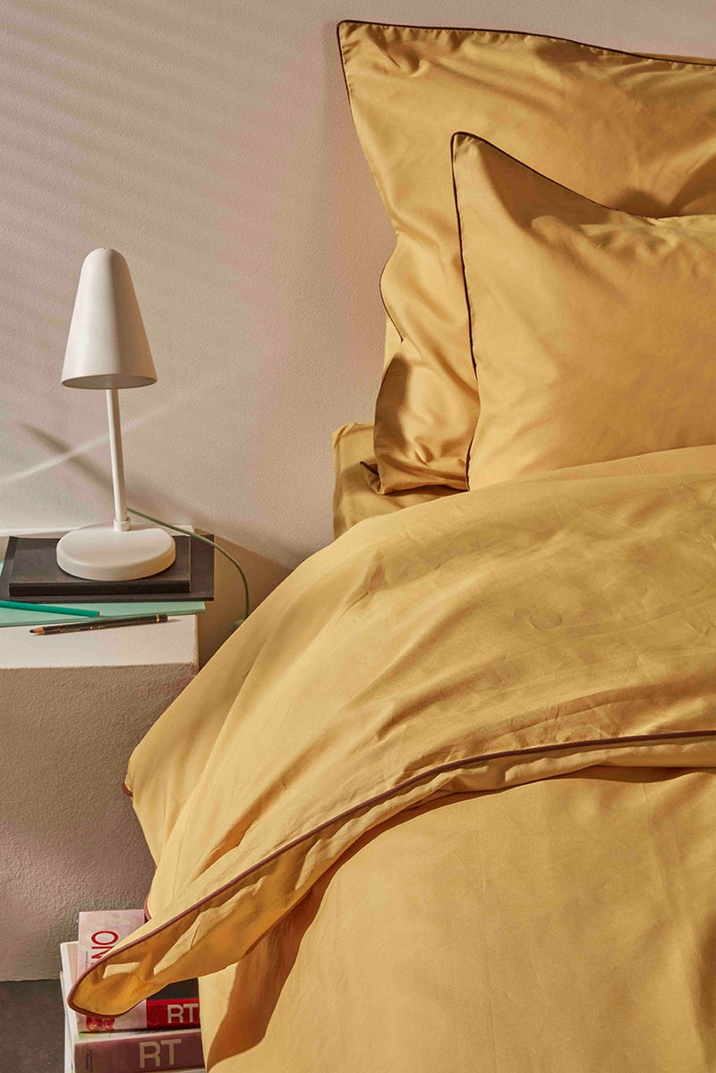 Paire De Taies D'Oreillers - Ocre Liseré Chocolat