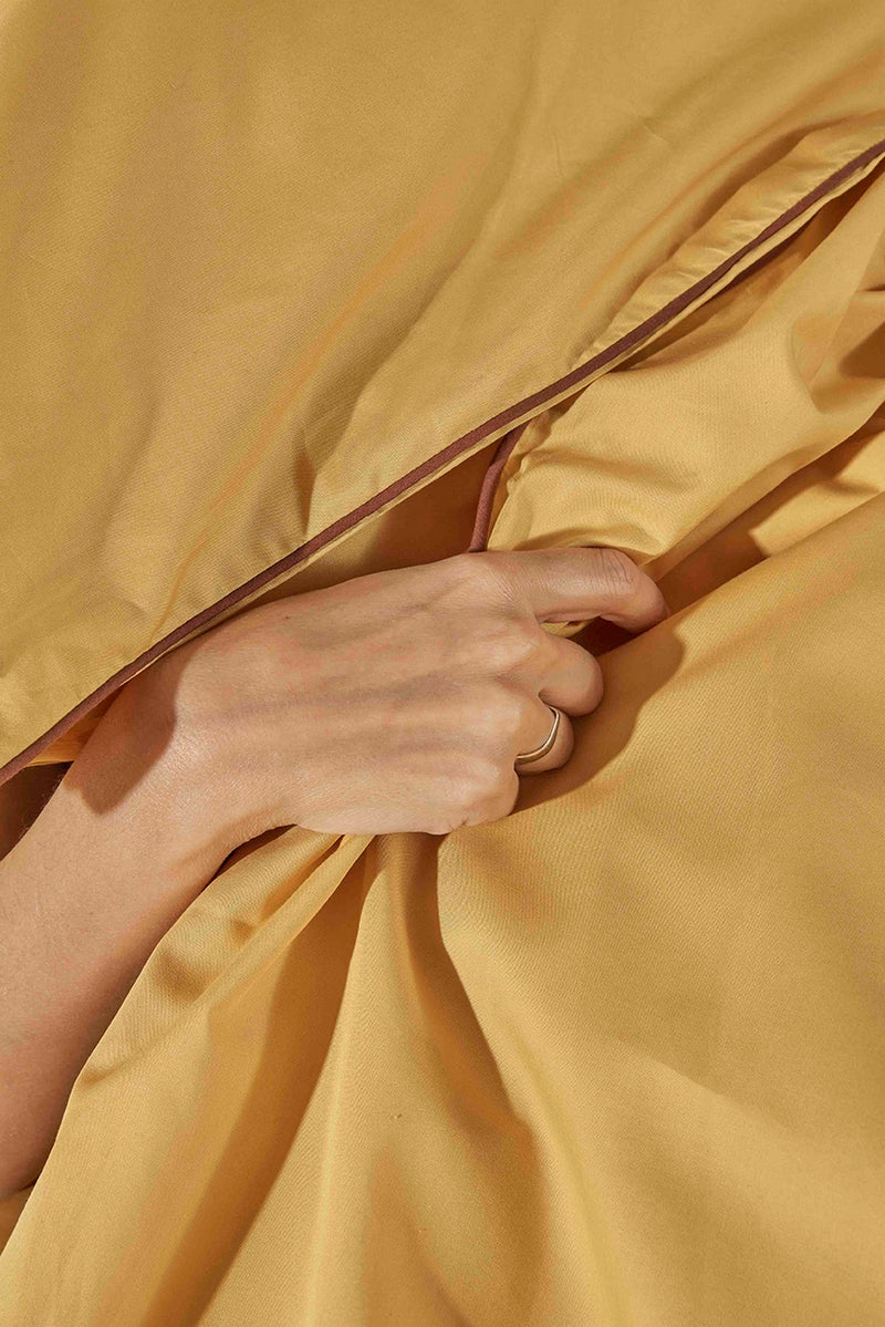 Paire De Taies D'Oreillers - Ocre Liseré Chocolat