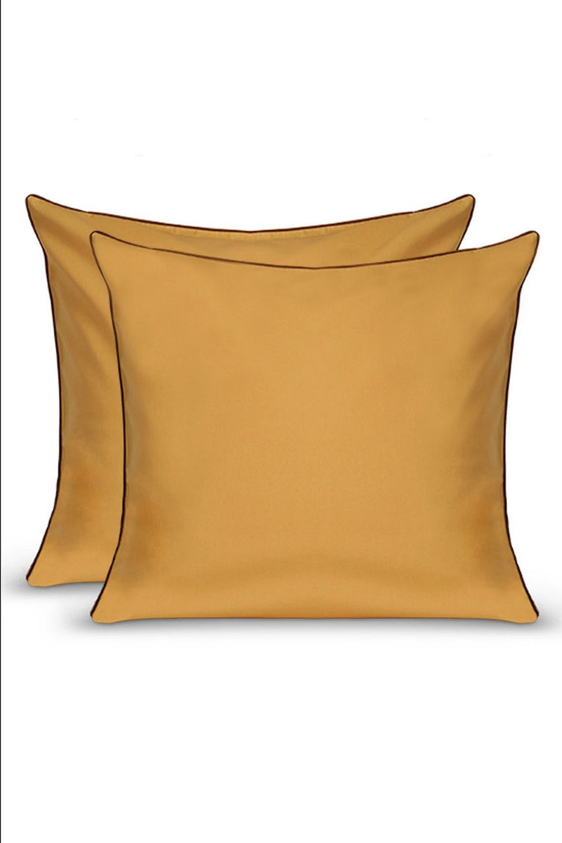 Paire De Taies D'Oreillers - Ocre Liseré Chocolat