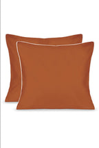 Coppia Di Federe - Percalle Di Cotone - Terracotta Con Bordino Bianco