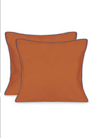 Paire De Taies D'Oreillers - Percale De Coton - Terracotta Liseré Bleu Cobalt