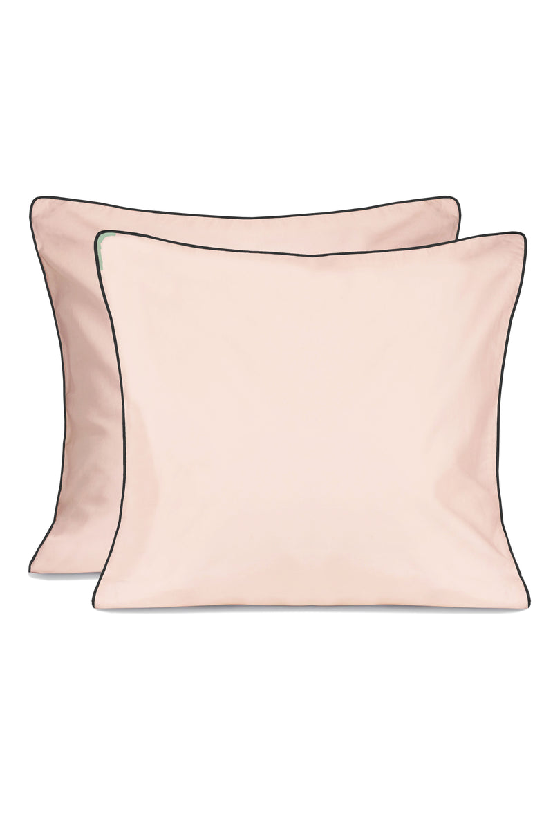 Paire De Taies D'Oreiller - Percale De Coton - Rose Nymphe Liseré Noir