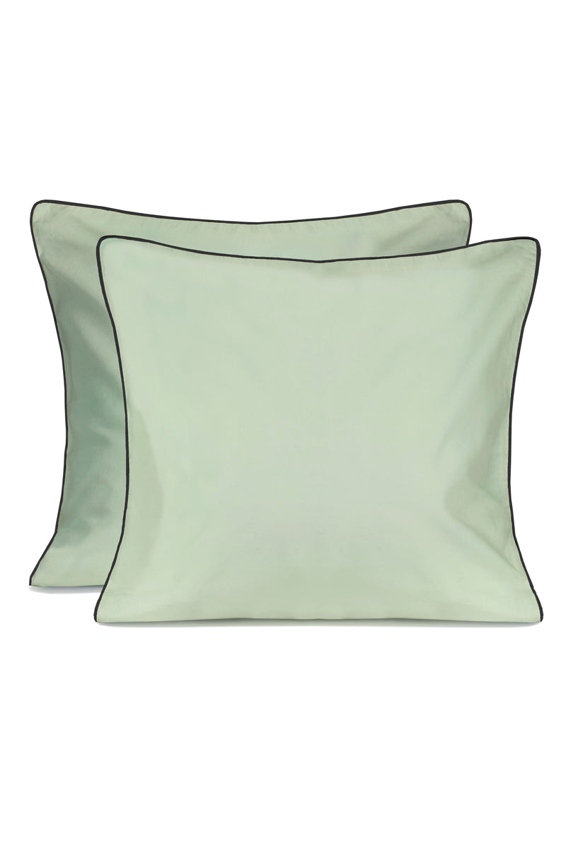 Paire De Taies D'Oreiller - Percale De Coton - Vert Amande Liseré Noir
