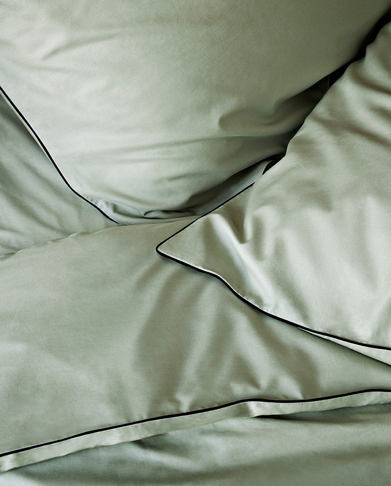 Paire De Taies D'Oreiller - Percale De Coton - Vert Amande Liseré Noir