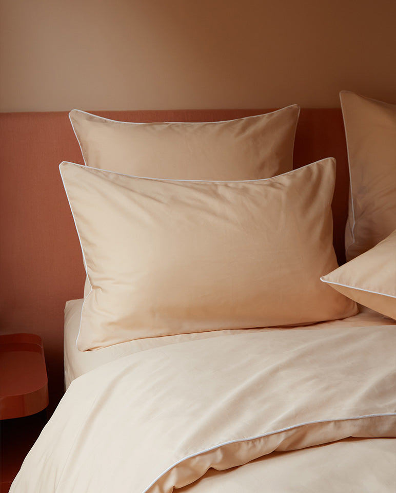 Paire De Taie D'Oreillers Percale De Coton - Finition Liseré - Nude Liseré Blanc