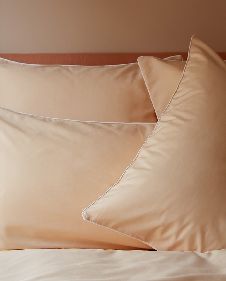 Paire De Taie D'Oreillers Percale De Coton - Finition Liseré - Nude Liseré Blanc