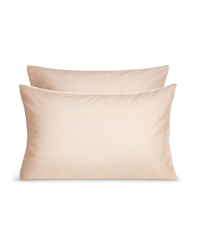 Paire De Taie D'Oreillers Percale De Coton - Finition Liseré - Nude Liseré Blanc
