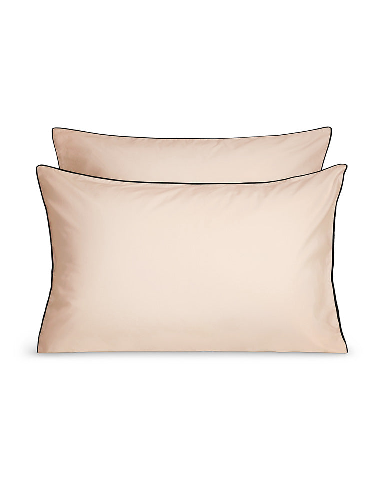 Set van twee kussenslopen percale katoen - Afwerking met bies - Nude met zwarte bies