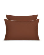 Paire De Taie D'Oreillers Percale De Coton - Finition Liseré - Chocolat Liseré Blanc