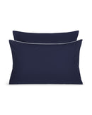 Paire De Taie D'Oreillers Percale De Coton - Finition Liseré - Bleu Nuit Liseré Blanc