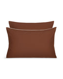 Paire De Taie D'Oreillers Percale De Coton - Finition Liseré - Chocolat Liseré Blanc