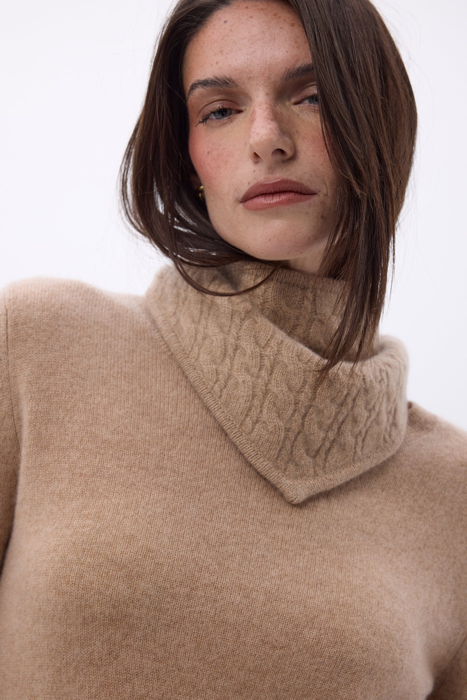 Tory Oversized Cable-Knit Roll-Neck Jumper - Cream Beige - Women