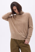Tory Oversized Cable-Knit Roll-Neck Jumper - Cream Beige - Women
