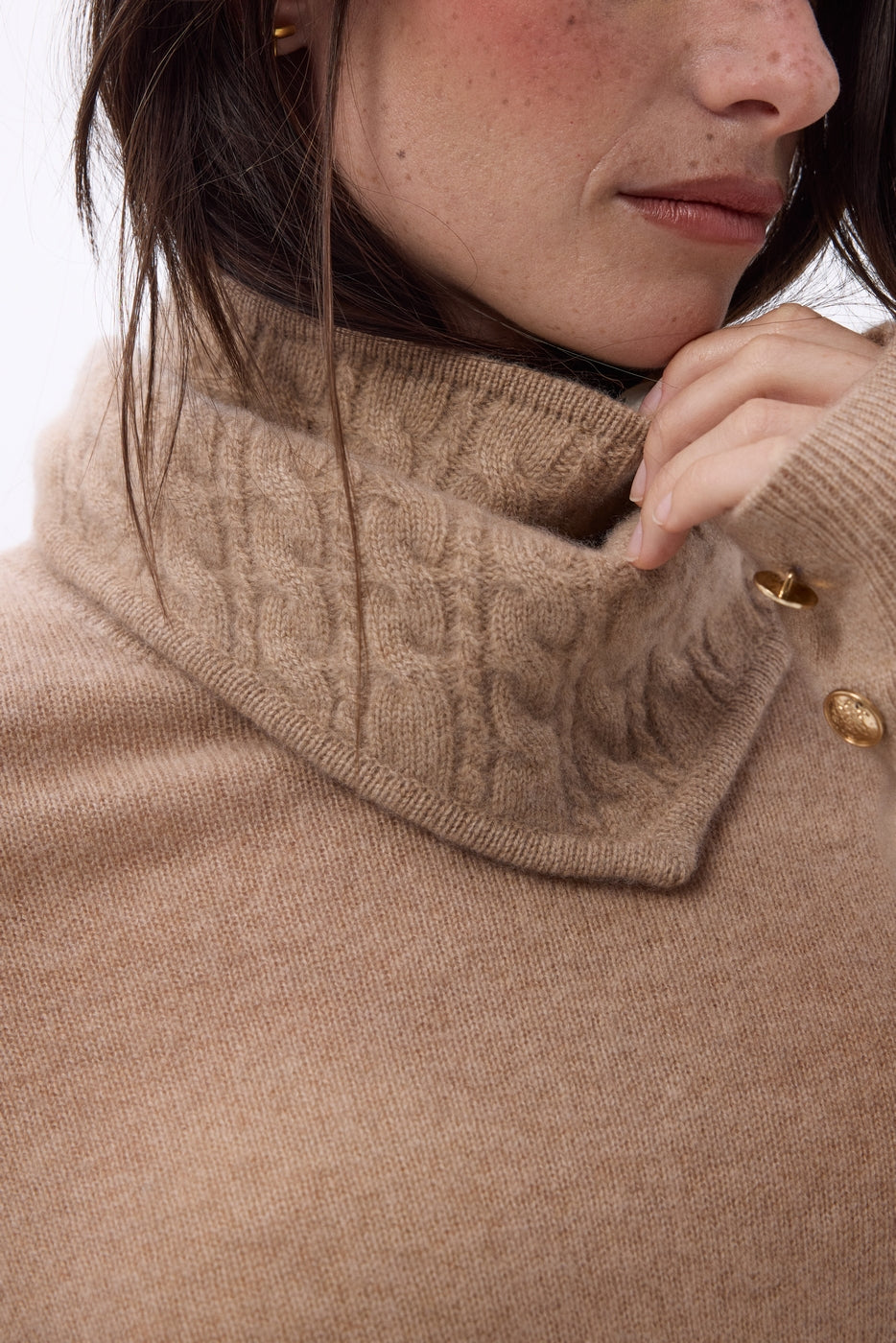 Bufanda triangular de punto trenzado Tory - Beige crema - Mujer
