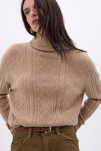 Tory Oversized Cable-Knit Roll-Neck Jumper - Cream Beige - Women