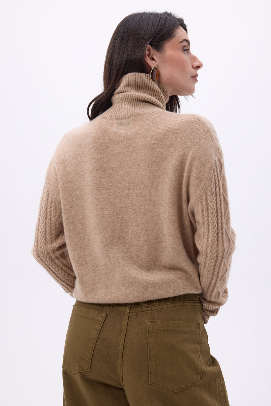 Bufanda triangular de punto trenzado Tory - Beige crema - Mujer