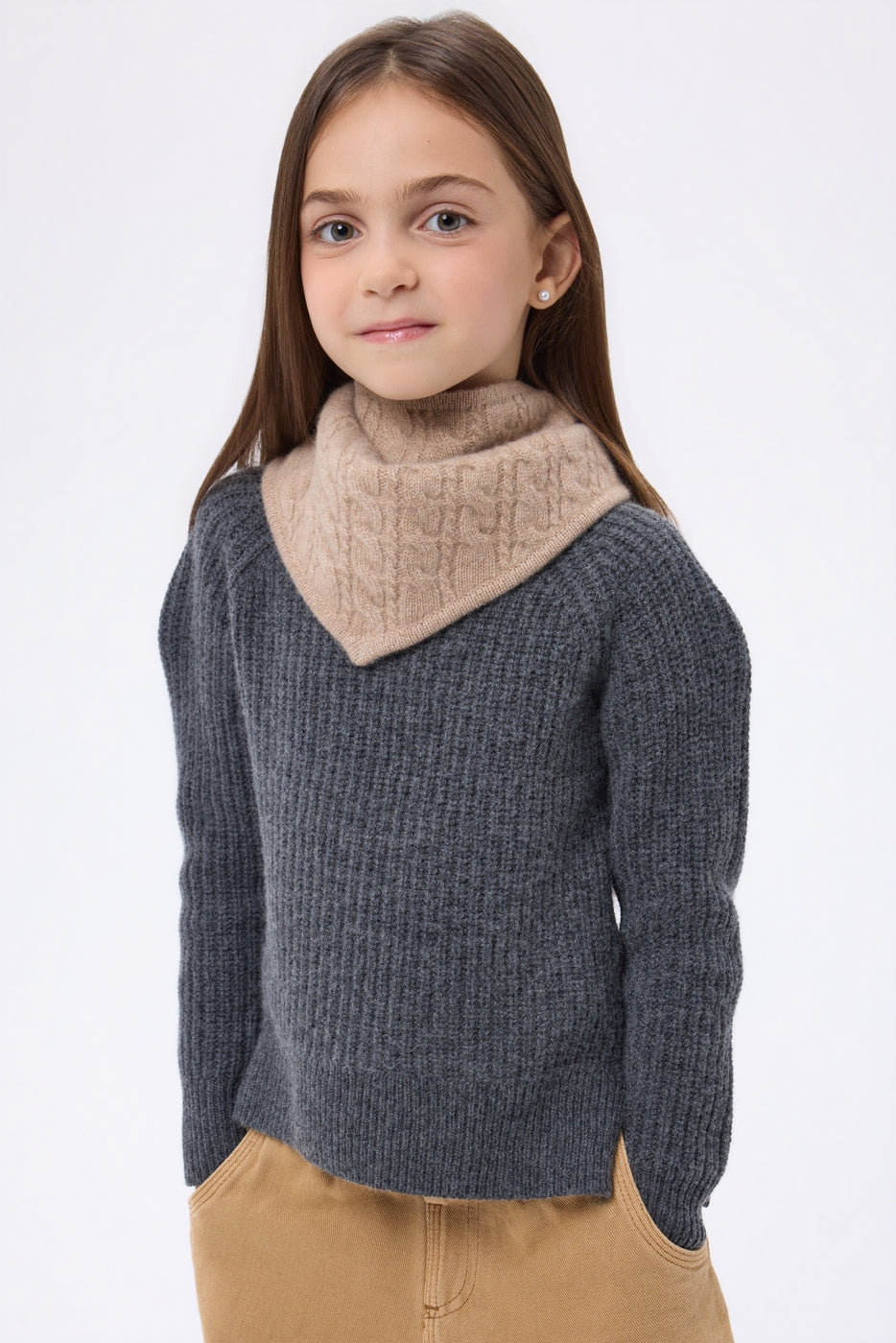 Echarpe Triangle Torsades Tory - Beige Creme - Enfant