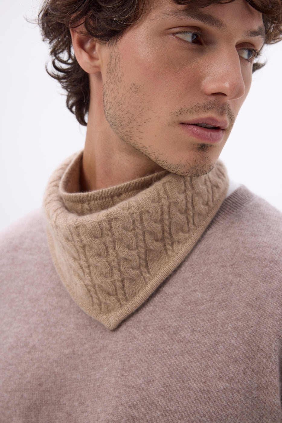 Echarpe Triangle Torsades Tory - Beige Creme - Homme
