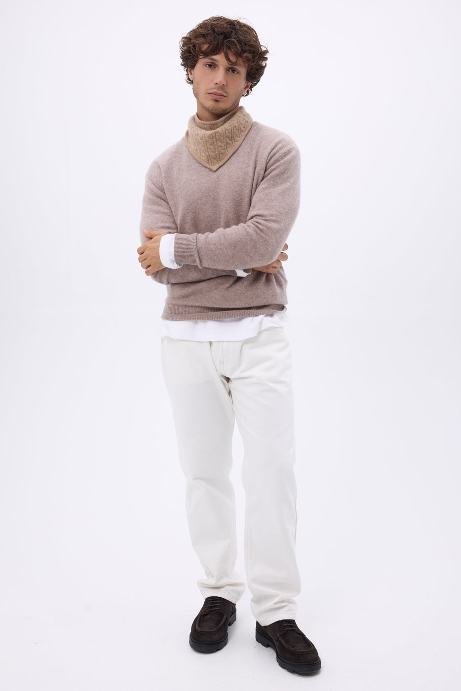 Echarpe Triangle Torsades Tory - Beige Creme - Homme