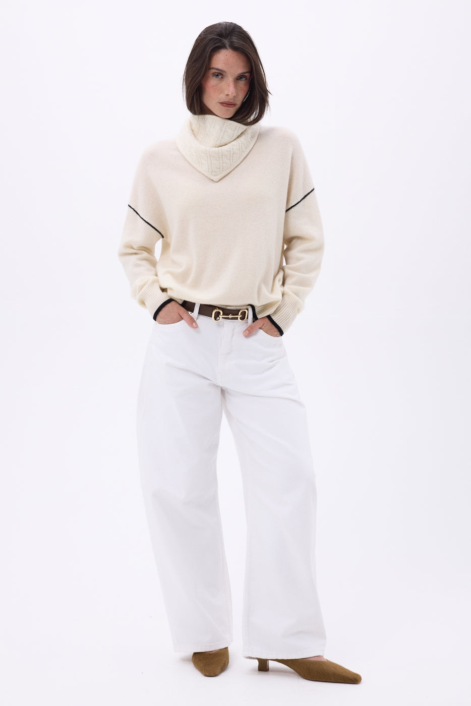 Bufanda triangular de punto trenzado Tory - Blanca - Mujer
