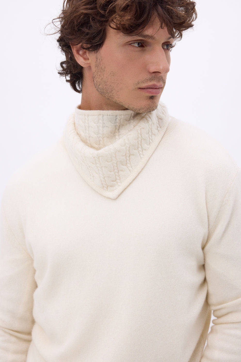 Sciarpa triangolare a trecce Tory - Bianco - Uomo - 100% Cashmere