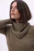 Tory Cable-Knit Triangle Scarf - Heather Khaki - Women