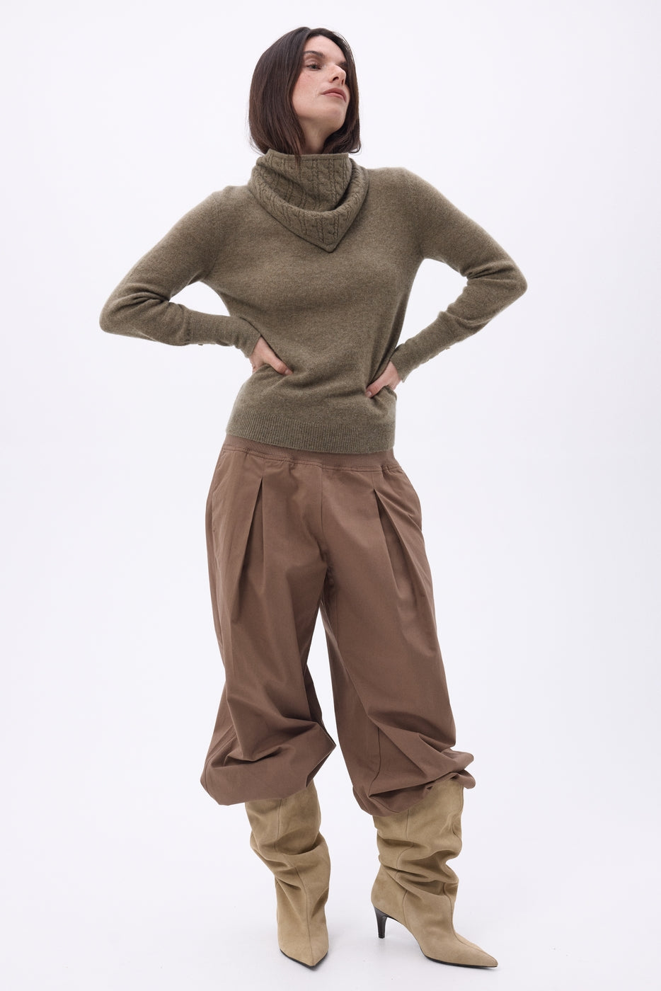 Tory Cable-Knit Triangle Scarf - Heather Khaki - Women