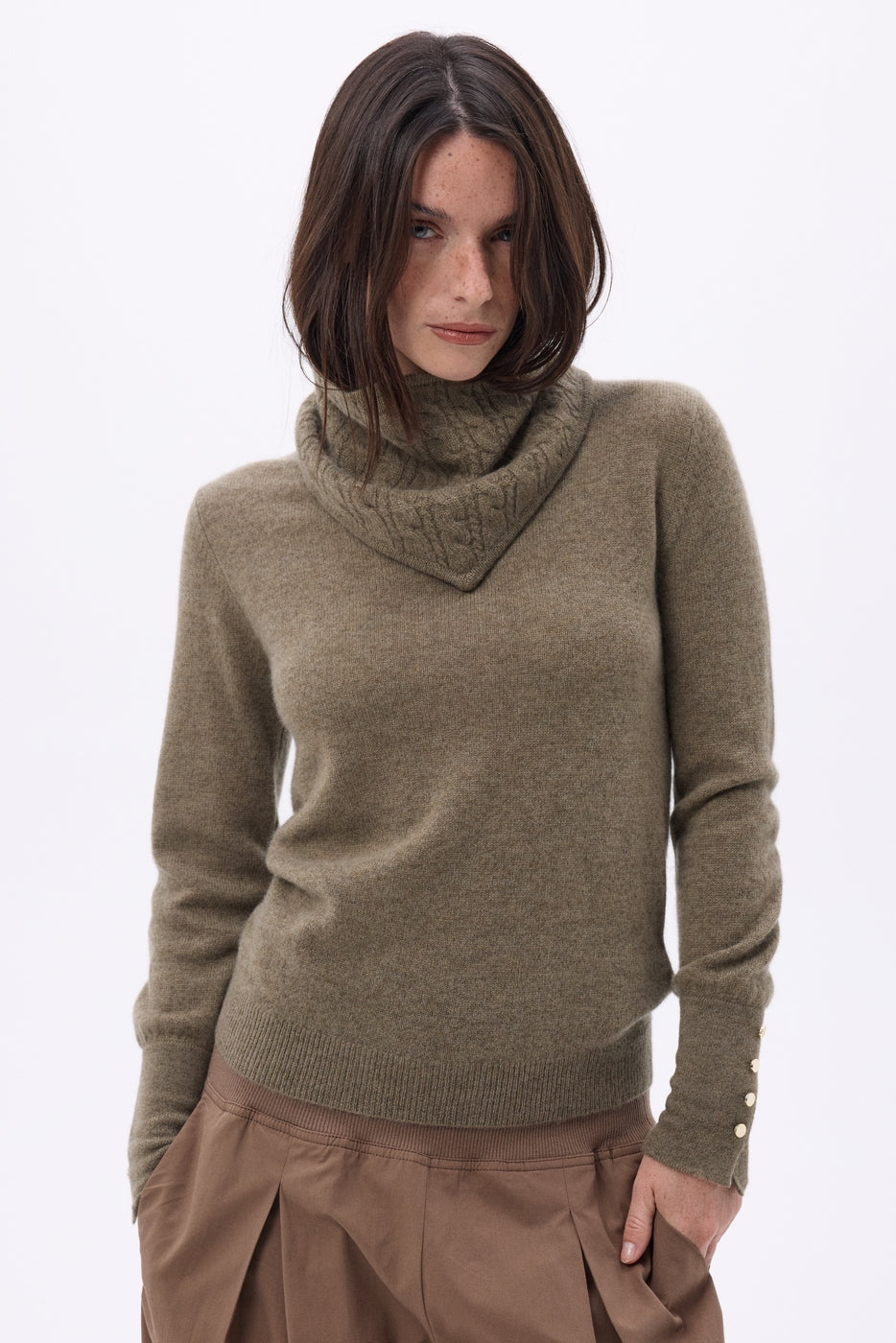 Tory Cable-Knit Triangle Scarf - Heather Khaki - Women