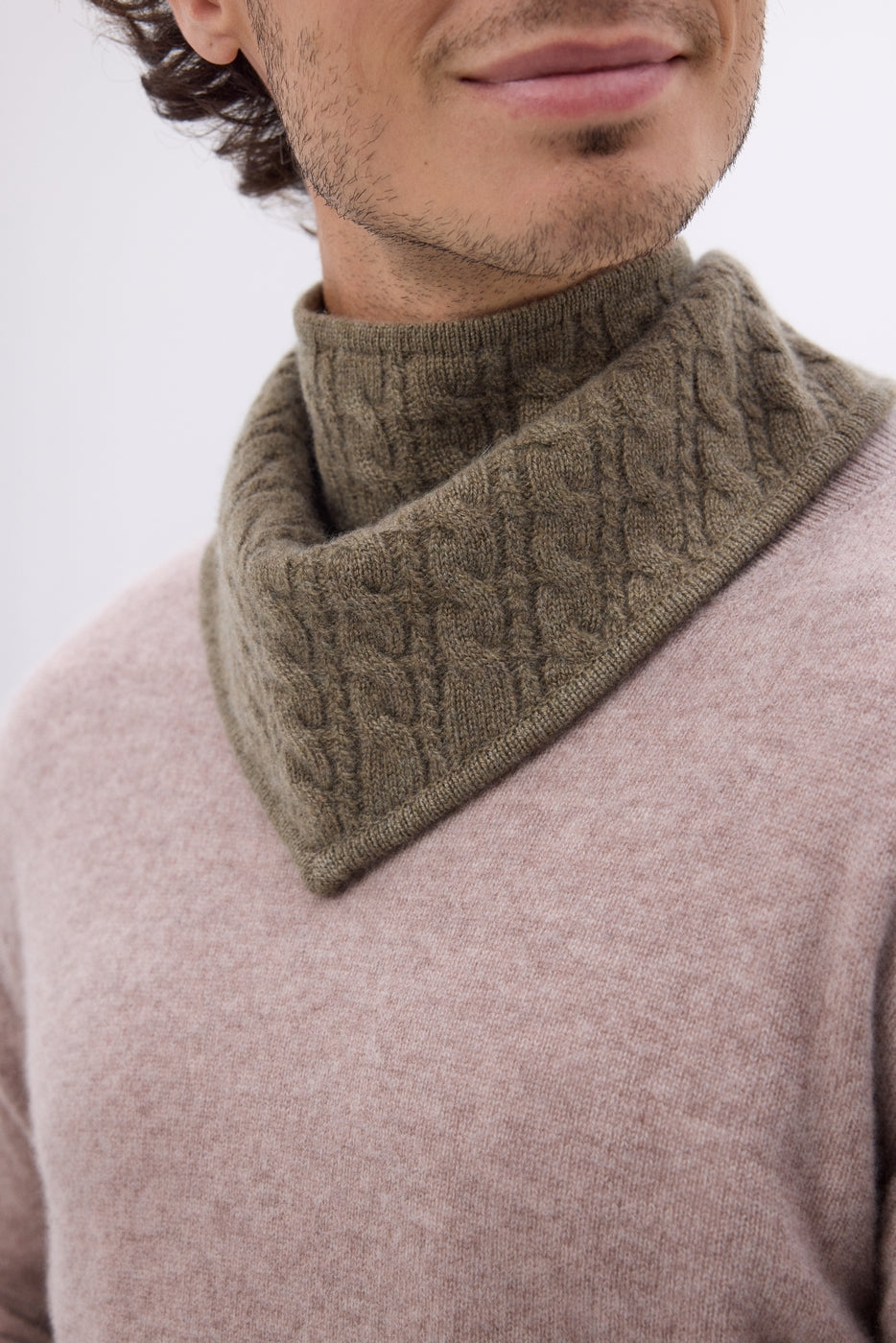 Tory Cable-Knit Triangle Scarf - Mottled Khaki - Men