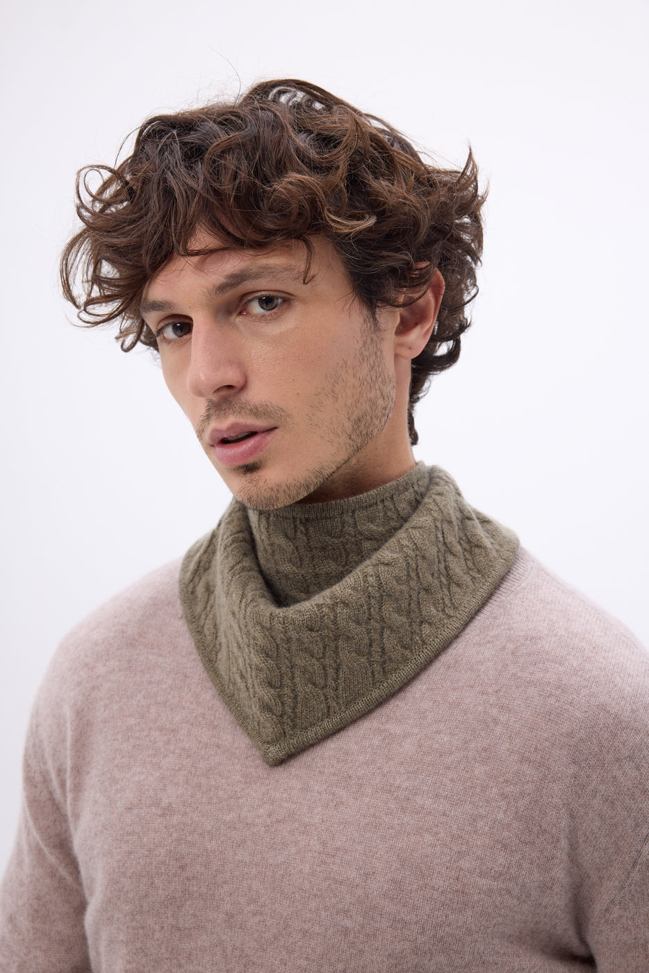 Tory Cable-Knit Triangle Scarf - Mottled Khaki - Men