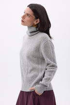 Jersey de cuello alto con trenzas oversize Tory - Gris claro - Mujer