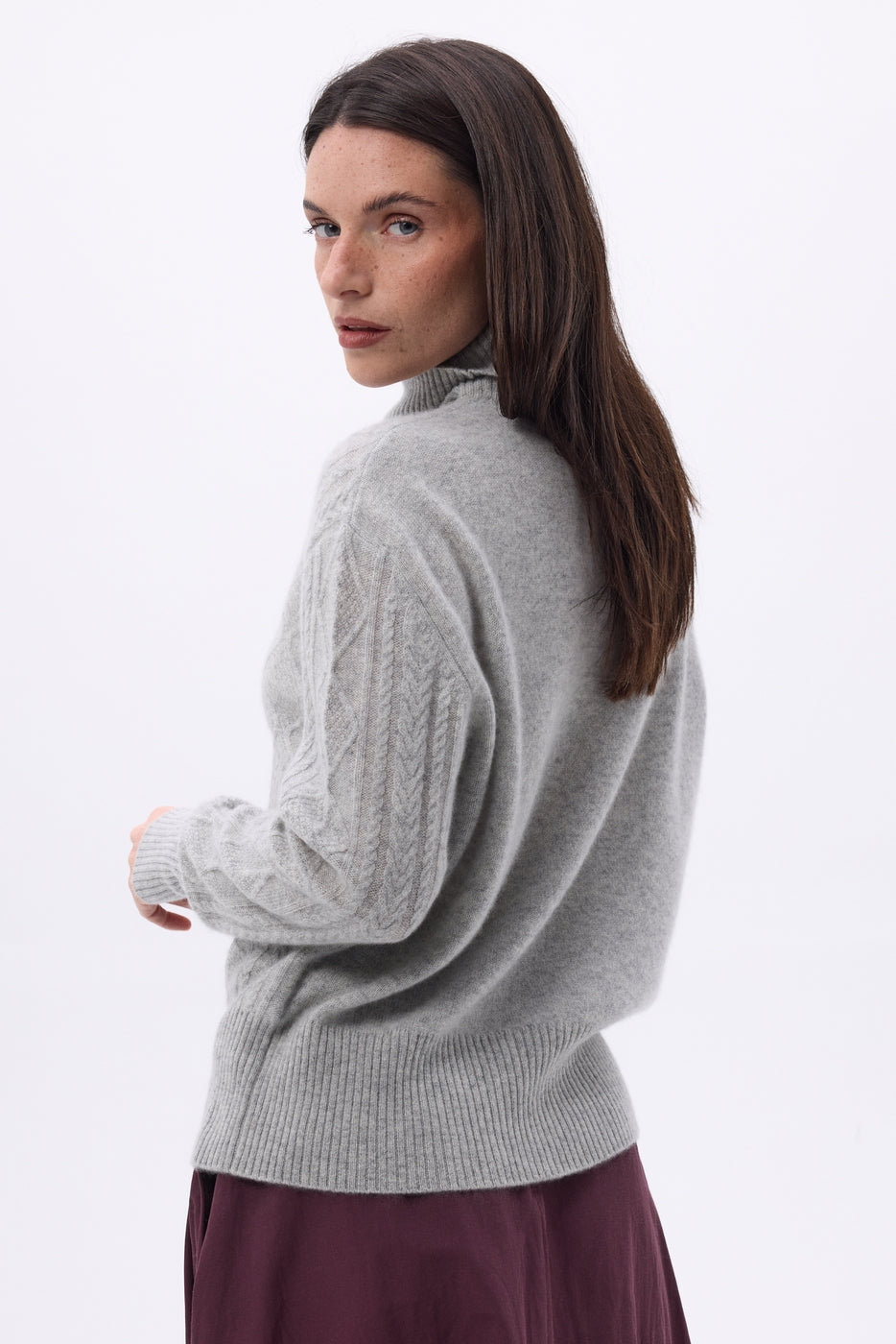 Jersey de cuello alto con trenzas oversize Tory - Gris claro - Mujer