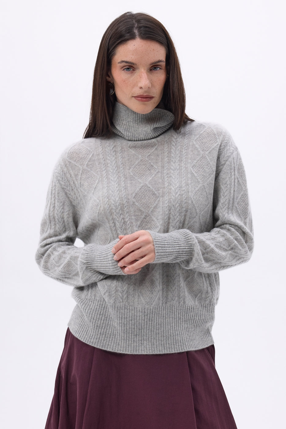Jersey de cuello alto con trenzas oversize Tory - Gris claro - Mujer