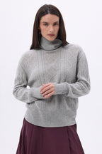 Jersey de cuello alto con trenzas oversize Tory - Gris claro - Mujer