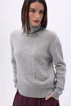 Jersey de cuello alto con trenzas oversize Tory - Gris claro - Mujer