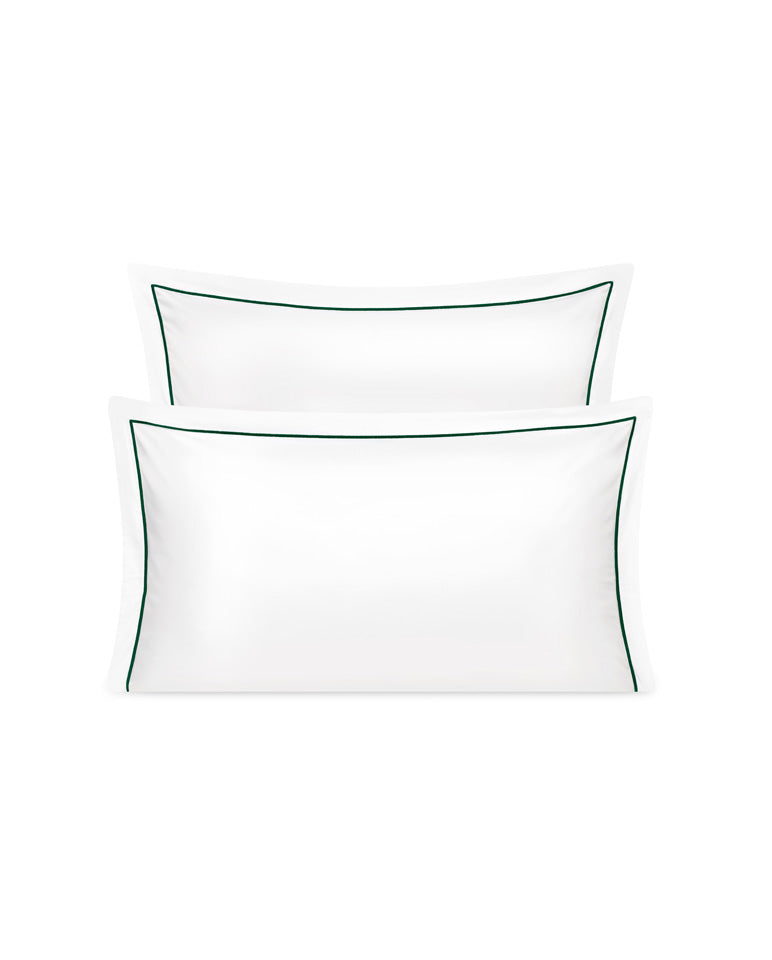 Paire de taies Satin de coton - Blanc bourdon Vert Anglais