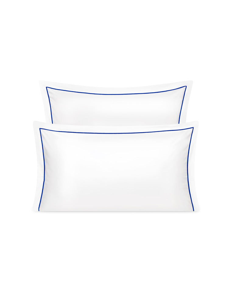 Paire de taies Satin de coton - Blanc bourdon Bleu Cobalt