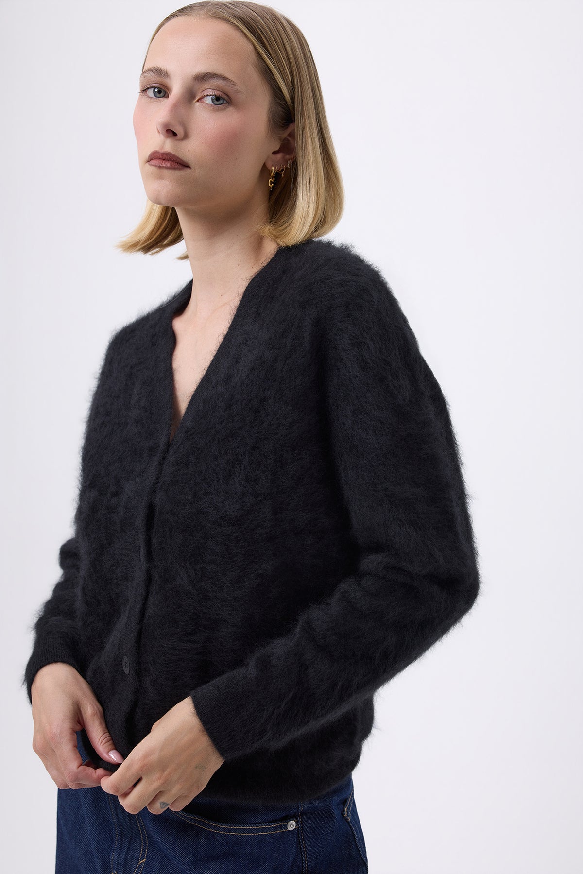 Cárdigan en V – Cachemira cepillada Tova - Negro - Mujer