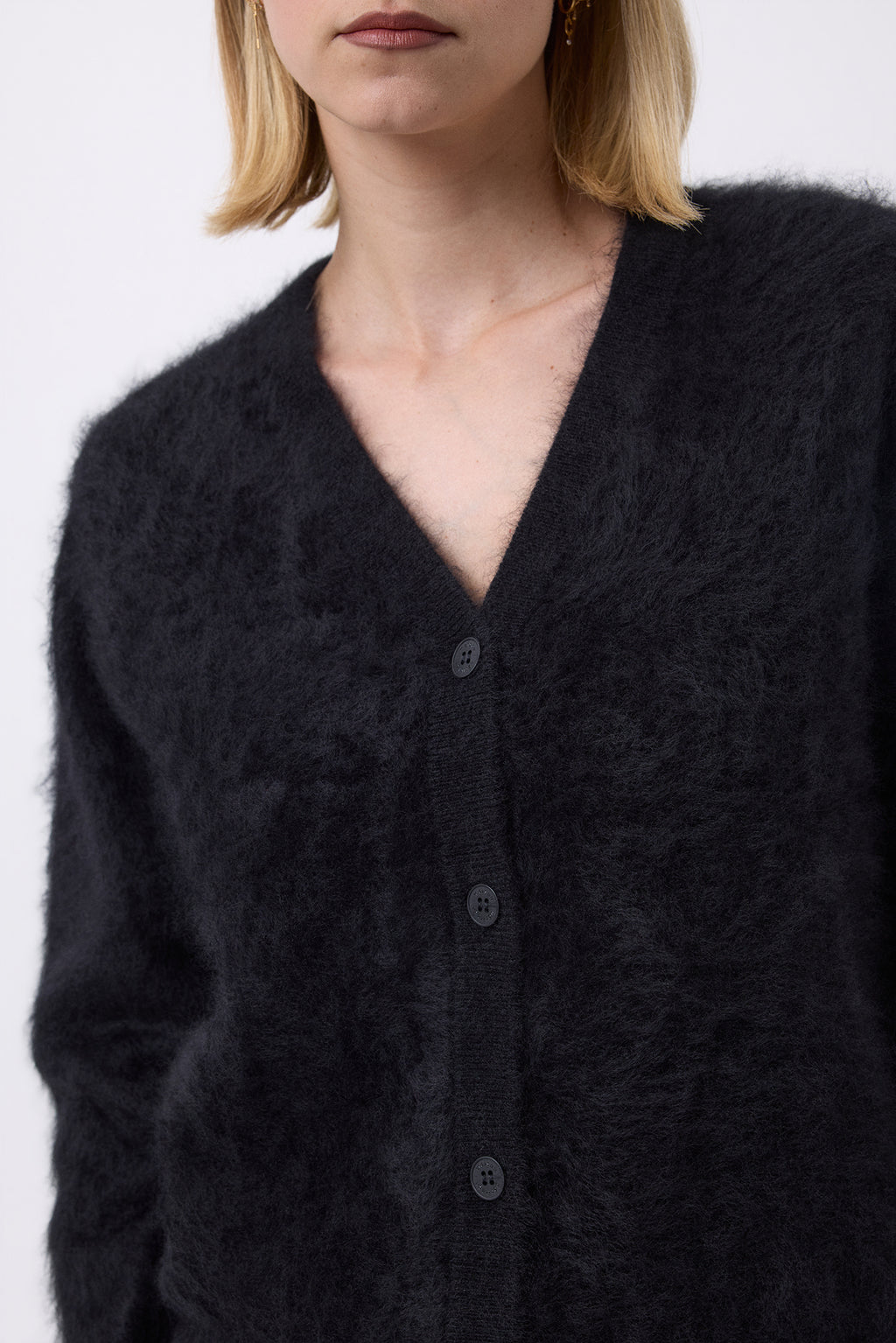 Cárdigan en V – Cachemira cepillada Tova - Negro - Mujer