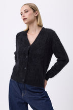 Cárdigan en V – Cachemira cepillada Tova - Negro - Mujer